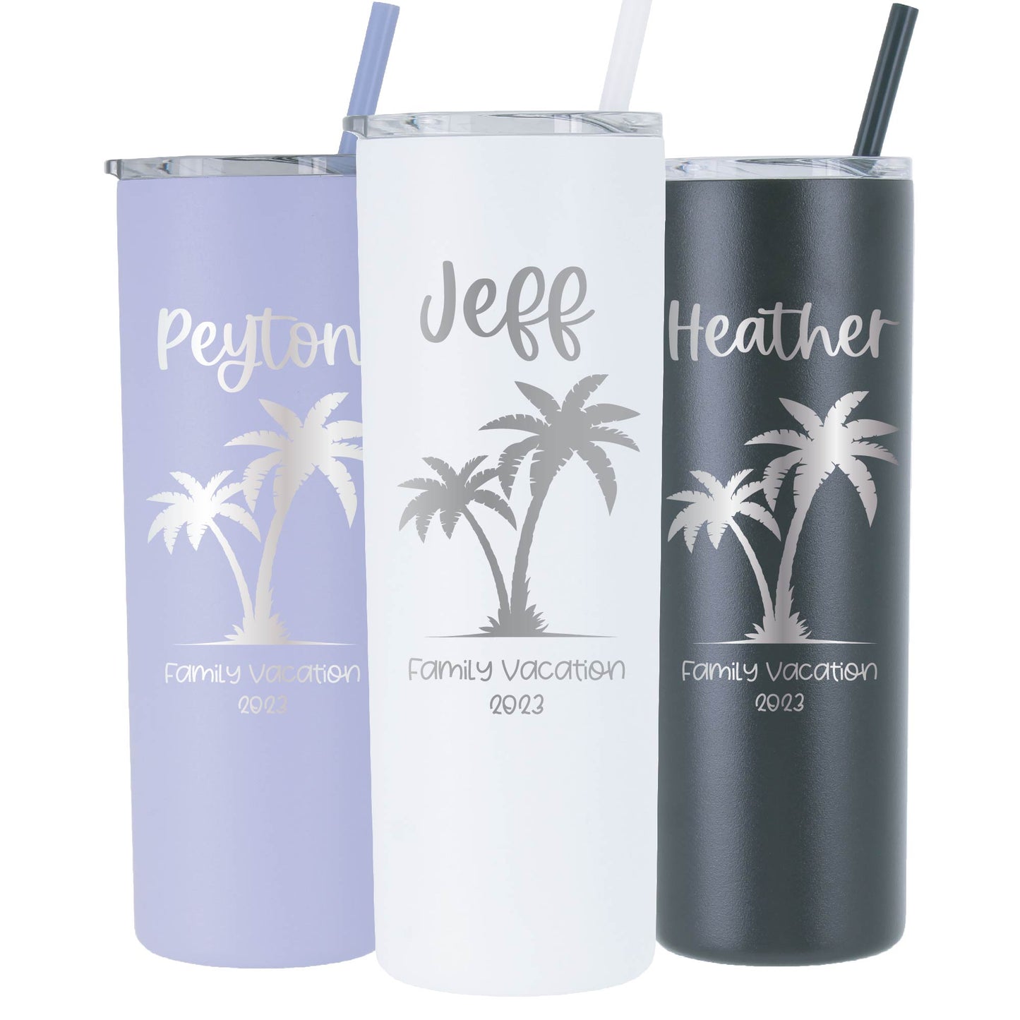 20 oz Personalized Palm Tree Vacation Tumbler - Laser Engraved