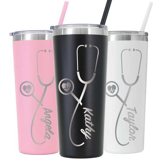 22 oz Personalized Nurse Stethoscope Tumbler - Laser Engraved