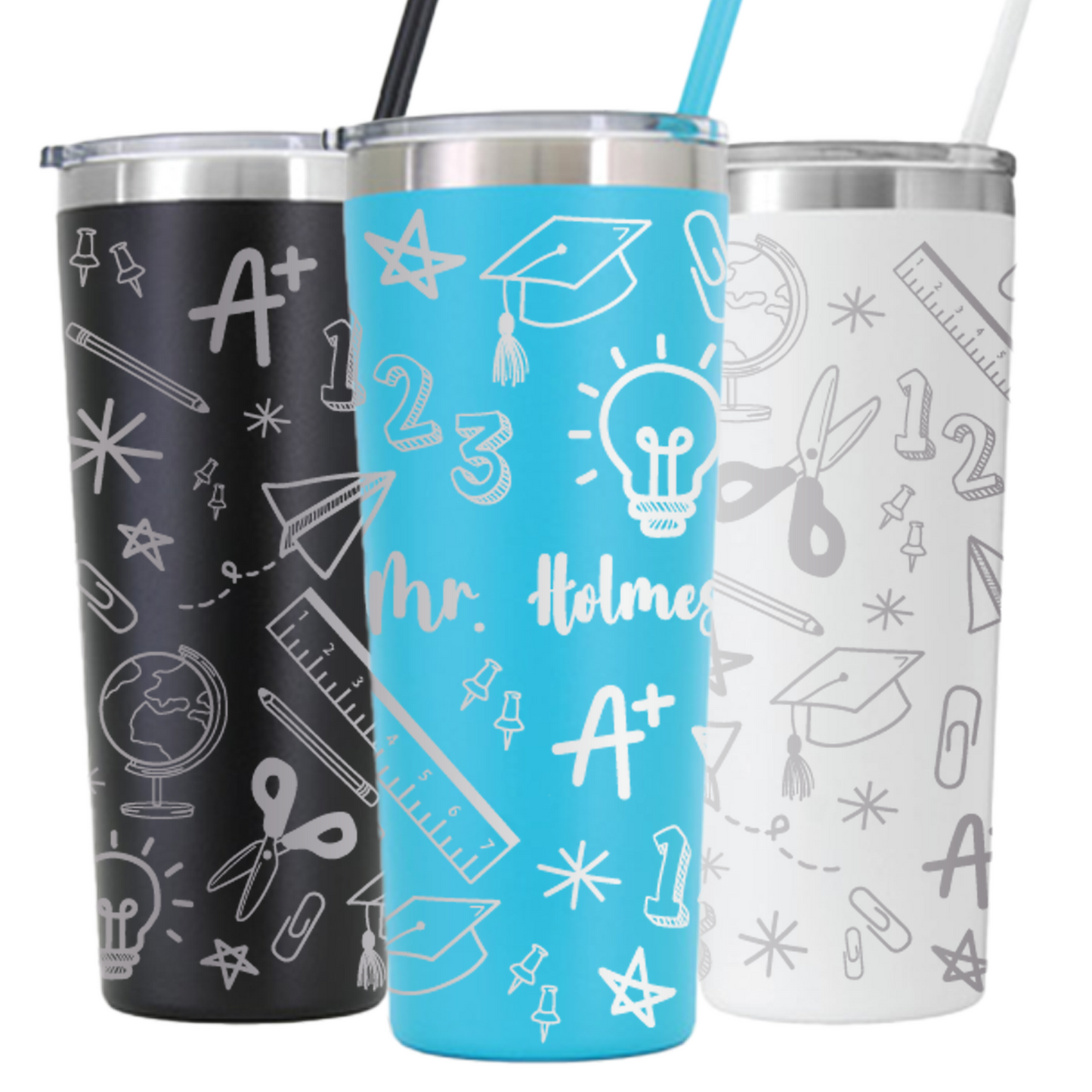 22 oz Personalized Teacher Tumbler - Laser Engraved