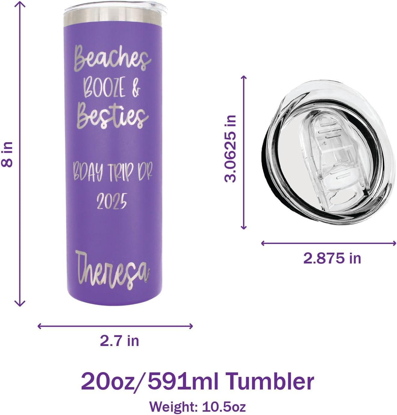 AVITO 20 oz Personalized Beach Tumbler - Laser Engraved - Girls Weekend, Girls Trip, Beaches and Besties Vacation Tumbler - Beach Cups - Insulated Tumblers