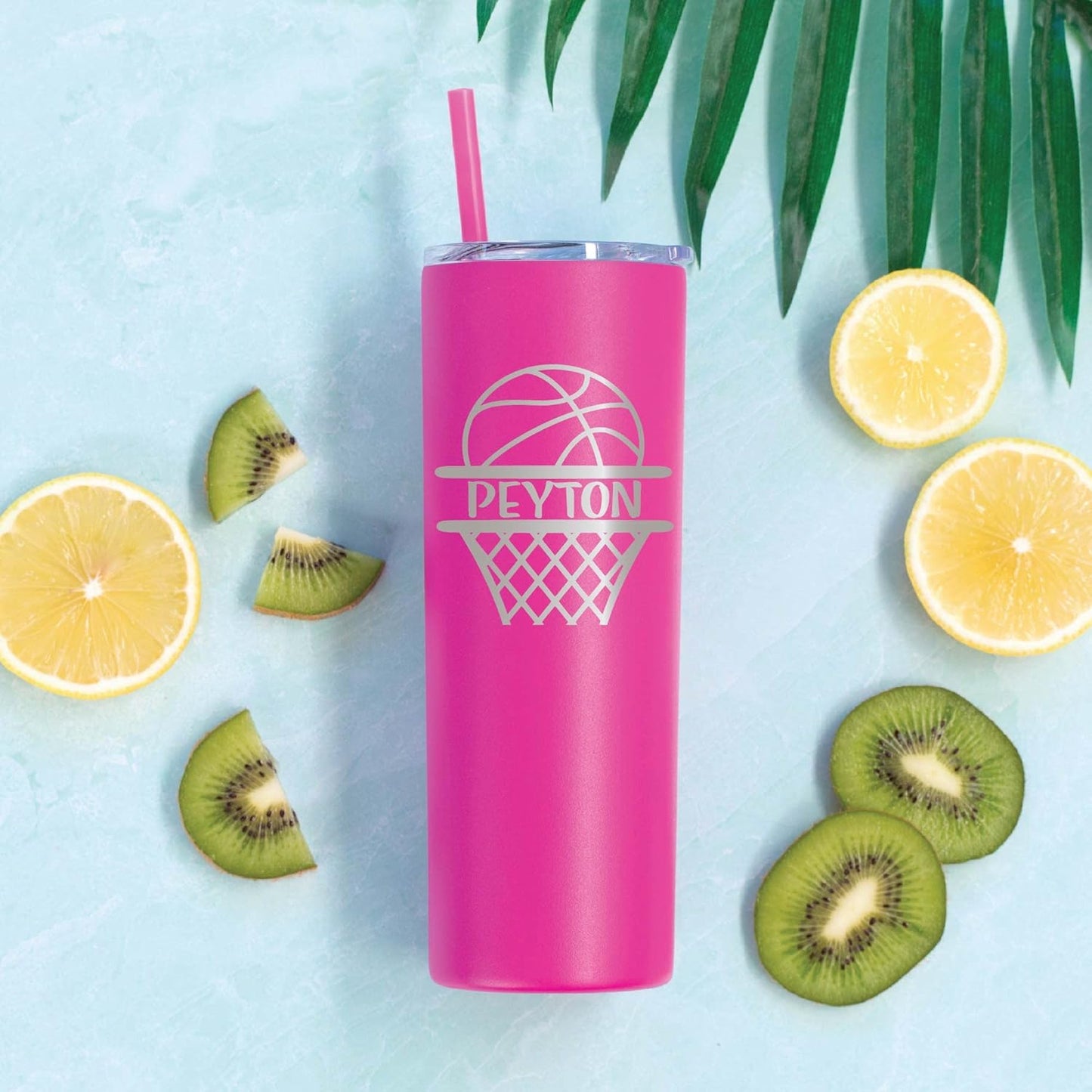AVITO Personalized Basketball Tumbler - Laser Engraved - Basketball Coach - 20 oz Tumbler with Lid and Straw - Vacuum Insulated - Slam Dunk Gift for Players
