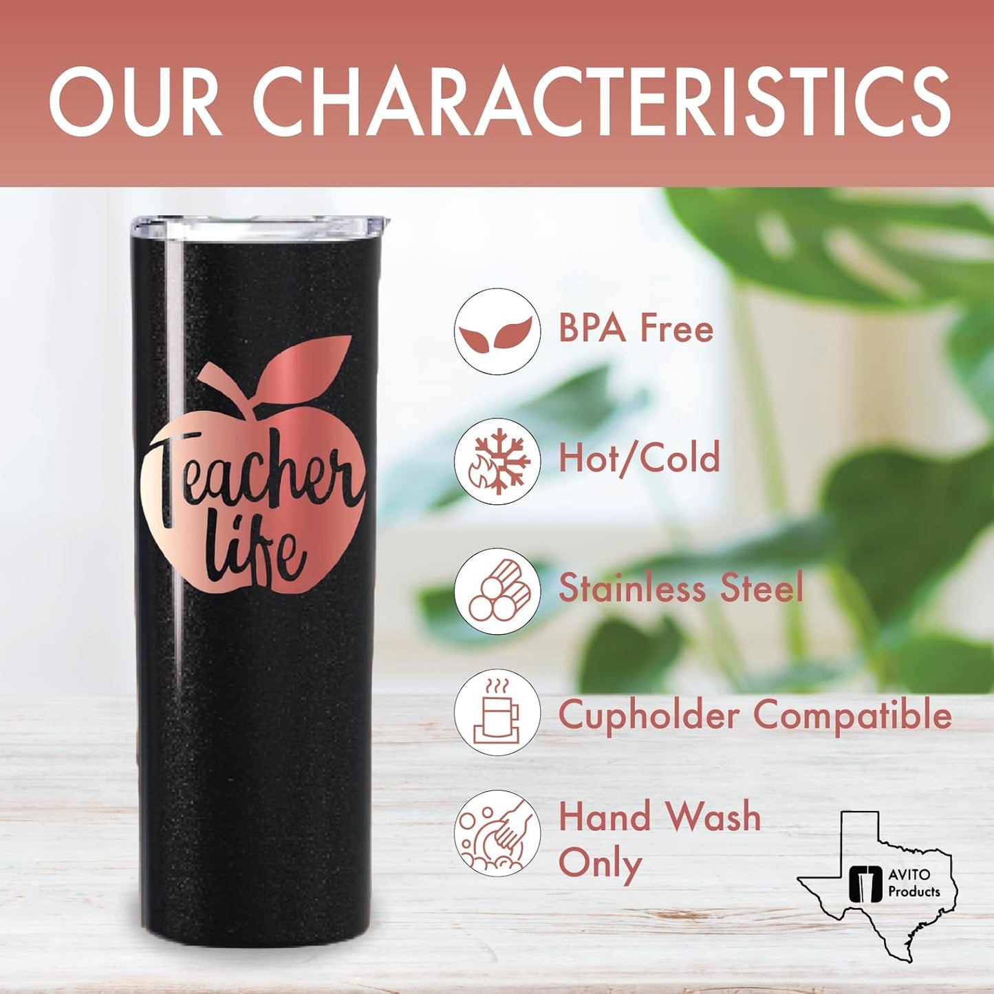 AVITO 20 oz Teacher Tumbler with Vinyl Decals - Personalized Gift for Teacher - Stainless Steel Tumbler with Lid and Straw - Gifts for Adviser - Life Tumbler