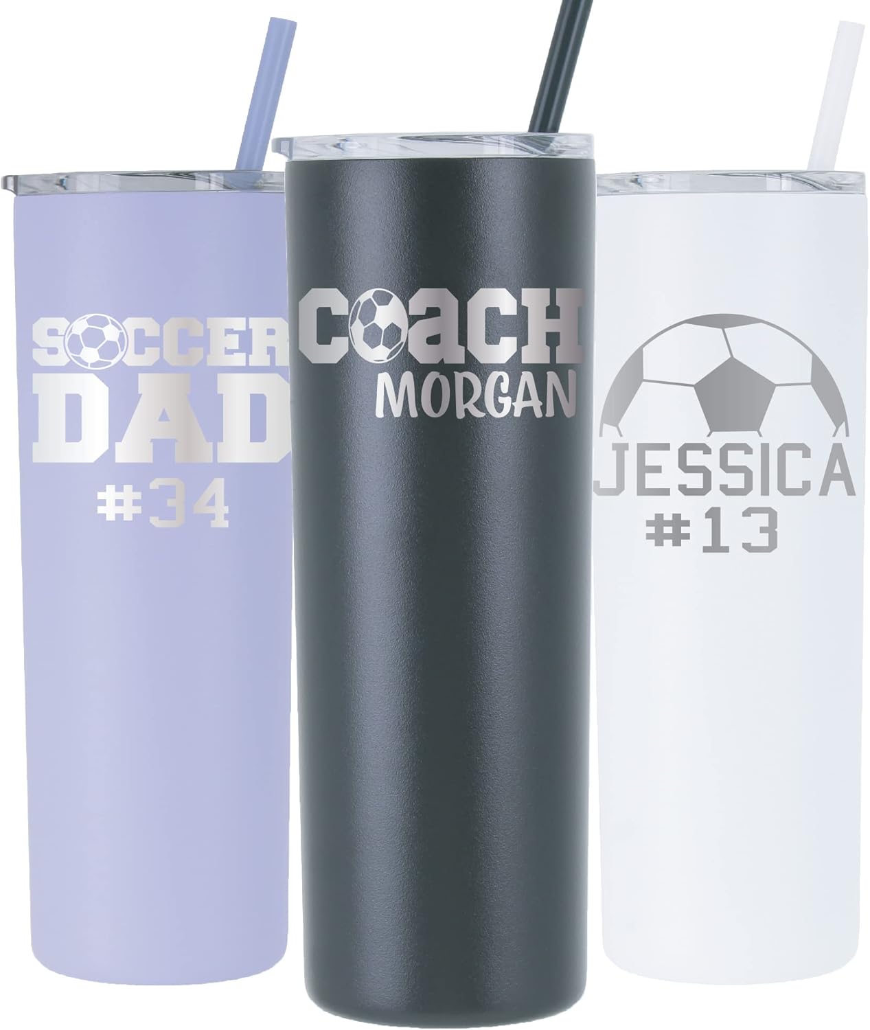 AVITO Personalized Soccer Tumbler - Laser Engraved - Vacuum Insulated - 20 oz Tumbler with Lid and Straw - Soccer Mom Tumbler