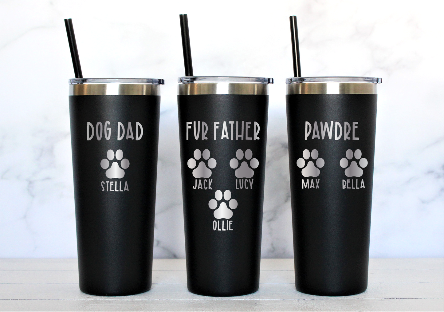 22 oz Personalized Fur Dad Tumbler - Laser Engraved