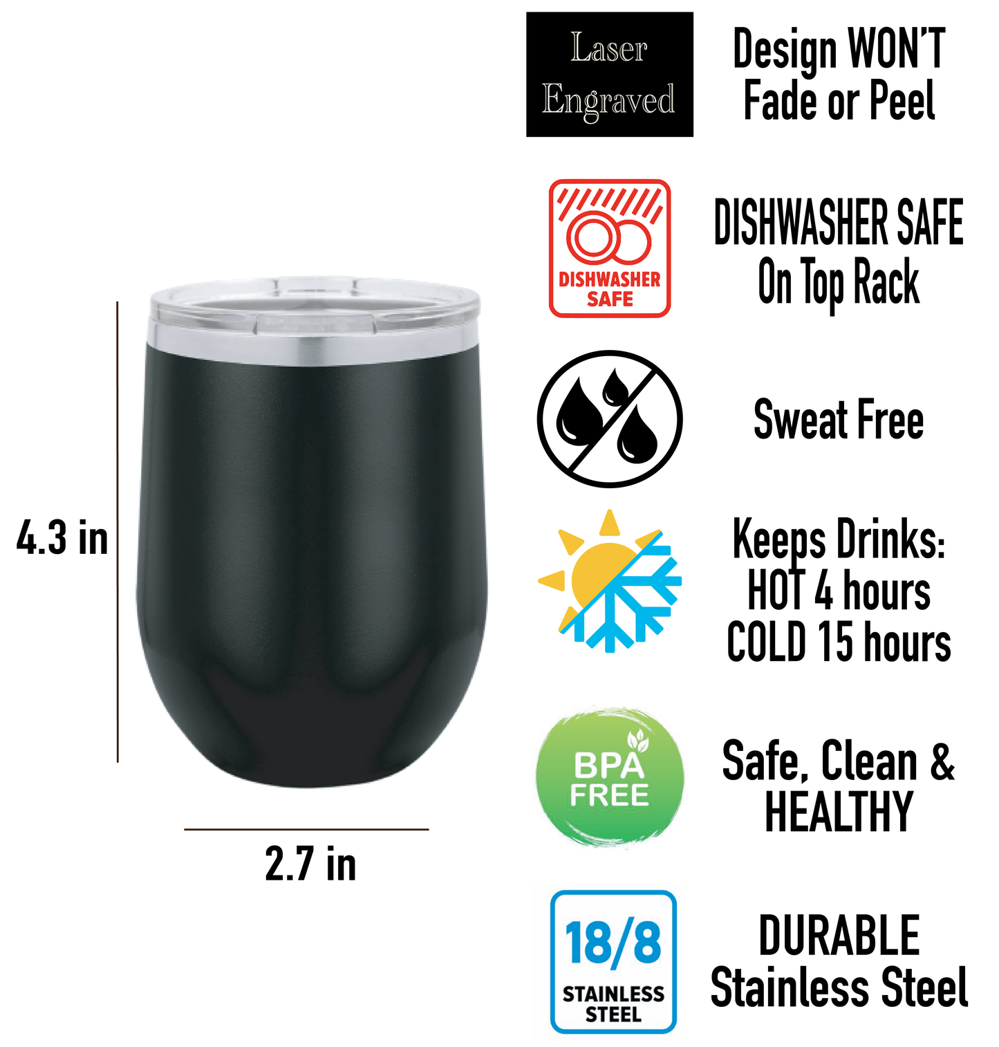 Vaso de vino divertido personalizado de 12 oz - Grabado con láser