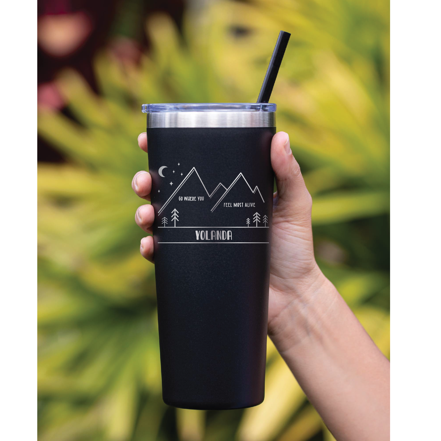 22 oz Personalized Motivational Mountain Tumbler - Laser Engraved