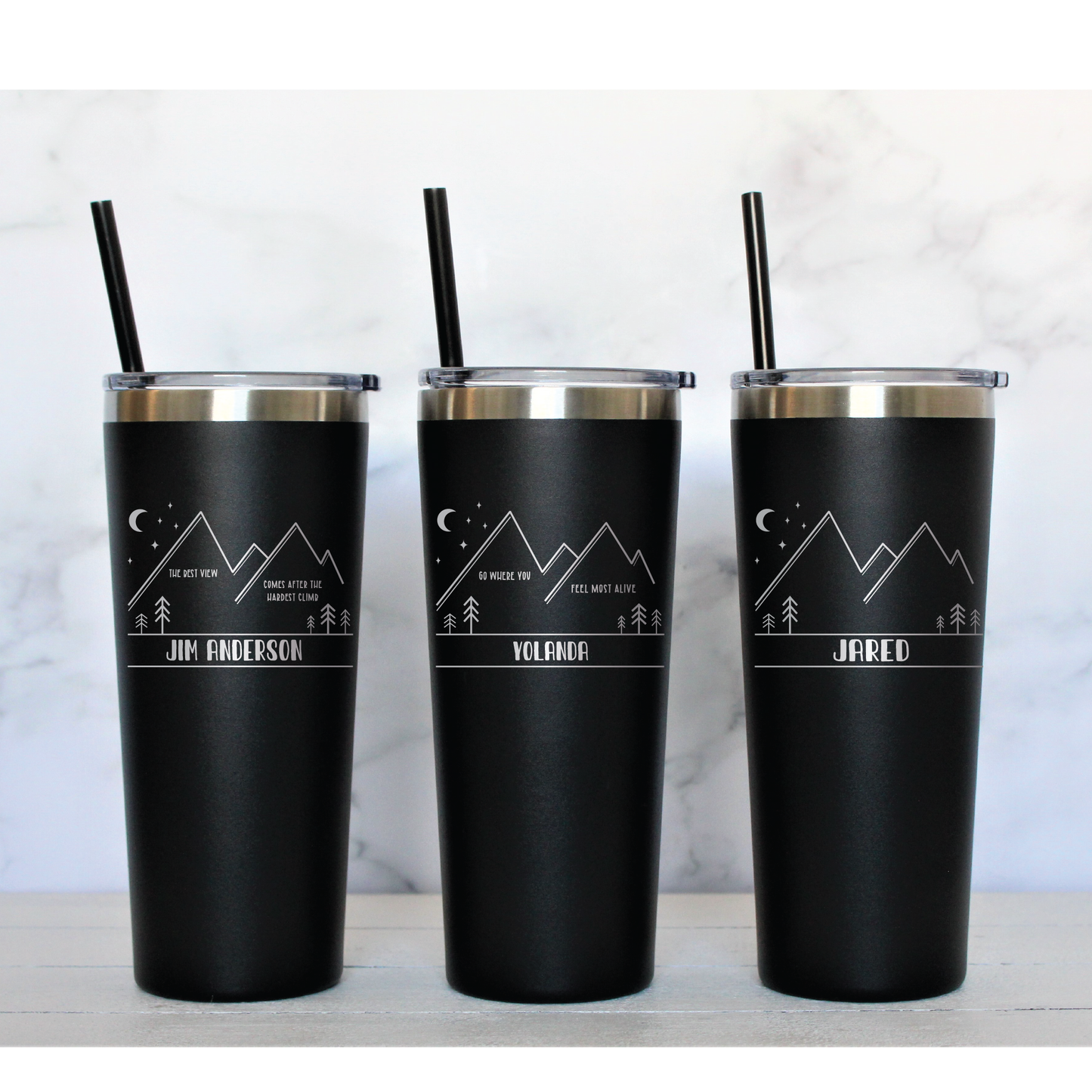 22 oz Personalized Motivational Mountain Tumbler - Laser Engraved