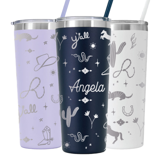 22 oz Personalized Western Tumbler - Laser Engraved