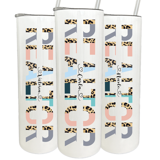 30 oz Personalized Realtor Leopard Alphabet Tumbler