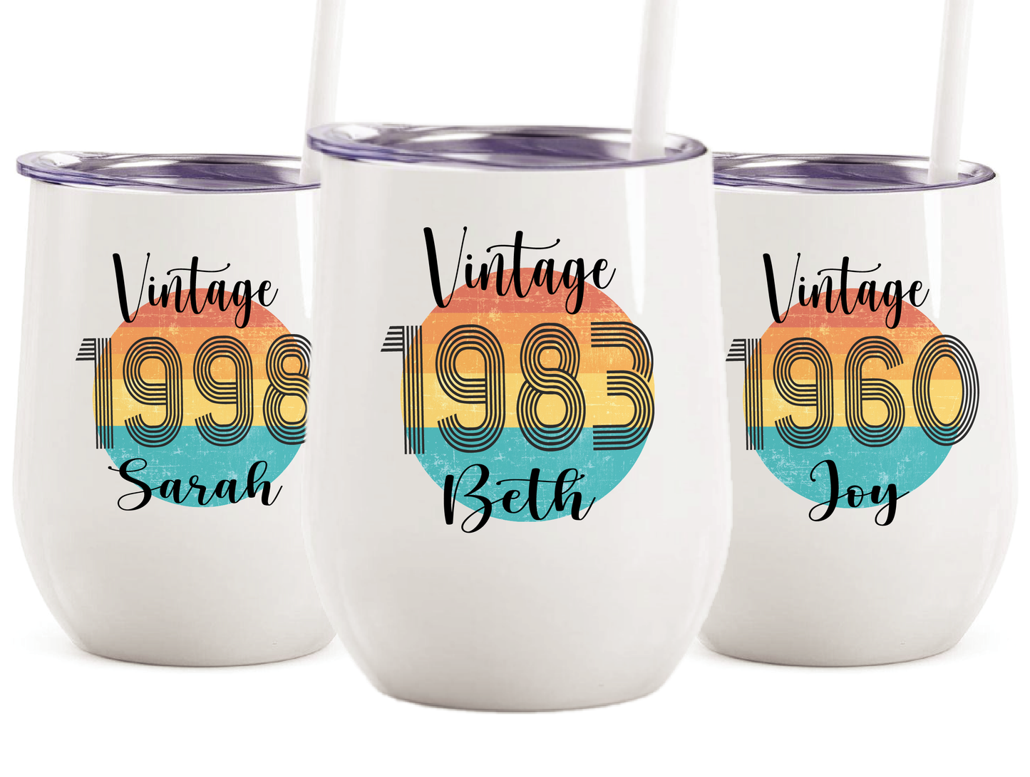 Vaso de vino de cumpleaños vintage de 12 oz