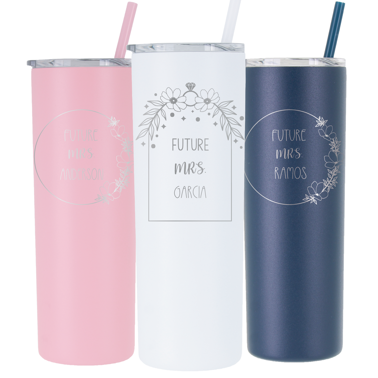 20 oz Personalized Floral Future Mrs. Tumbler - Laser Engraved