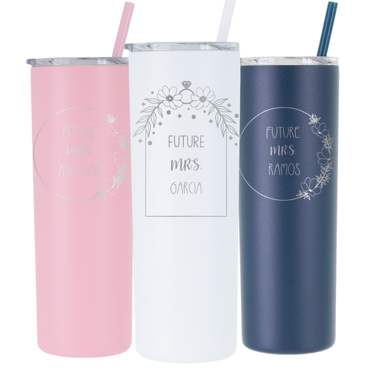 20 oz Personalized Floral Future Mrs.  Tumbler - Laser Engraved