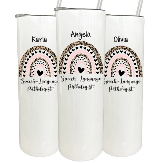 30 oz Personalized SLP Leopard Rainbow Tumbler