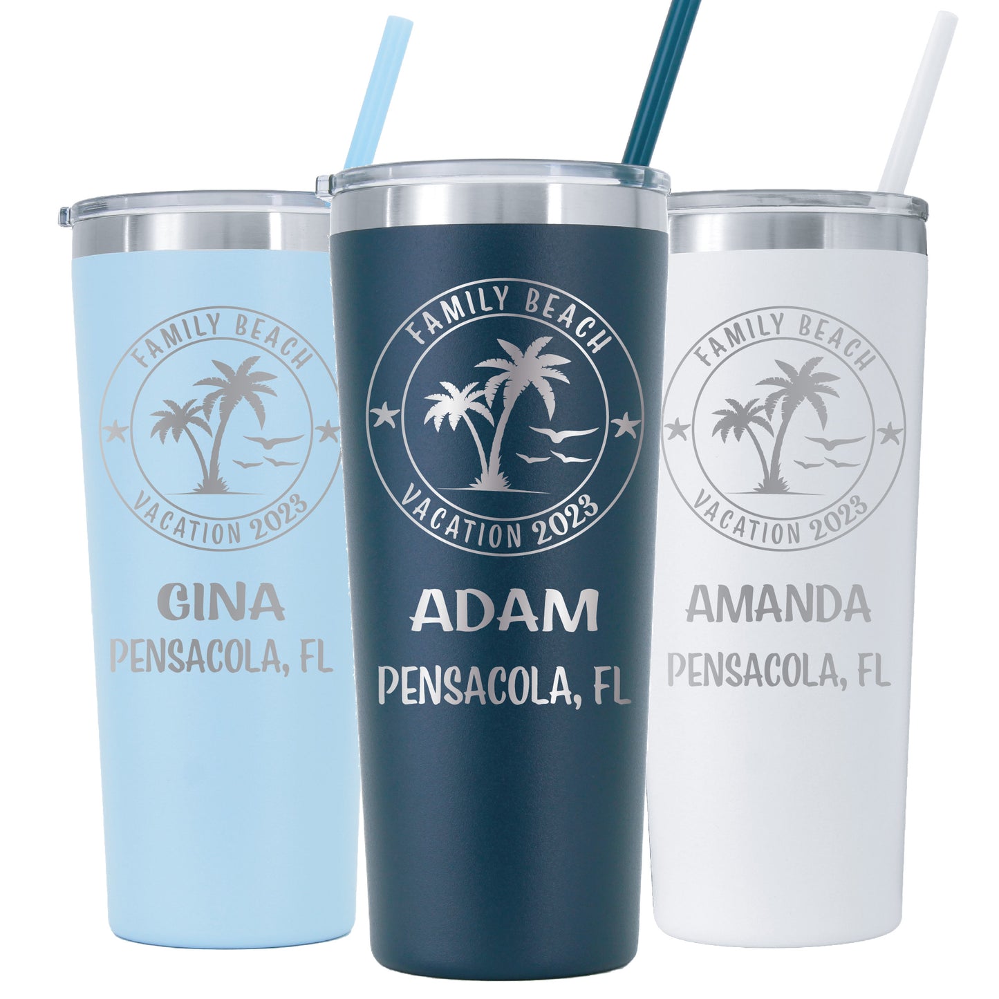 22 oz Personalized Family Beach Tumbler - Laser Engraved