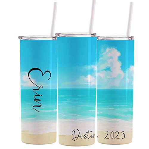 Personalized beach birthday cups, drink up beaches, bulk tumblers