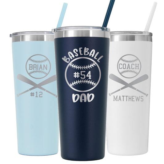22  oz Personalized Baseball Tumbler - Laser Engraved