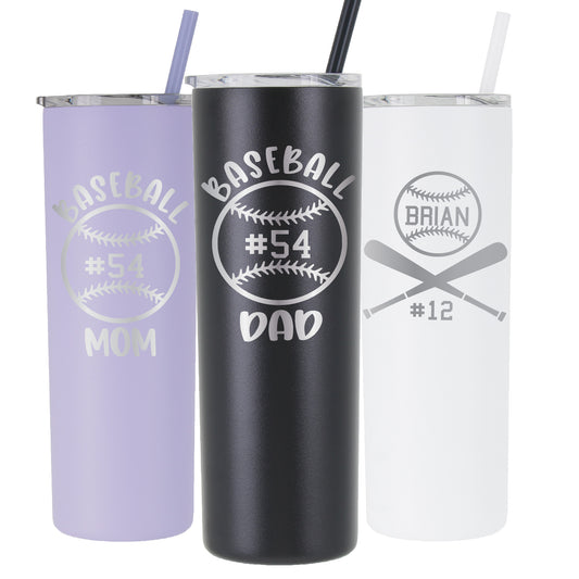 20  oz Personalized Baseball Tumbler - Laser Engraved