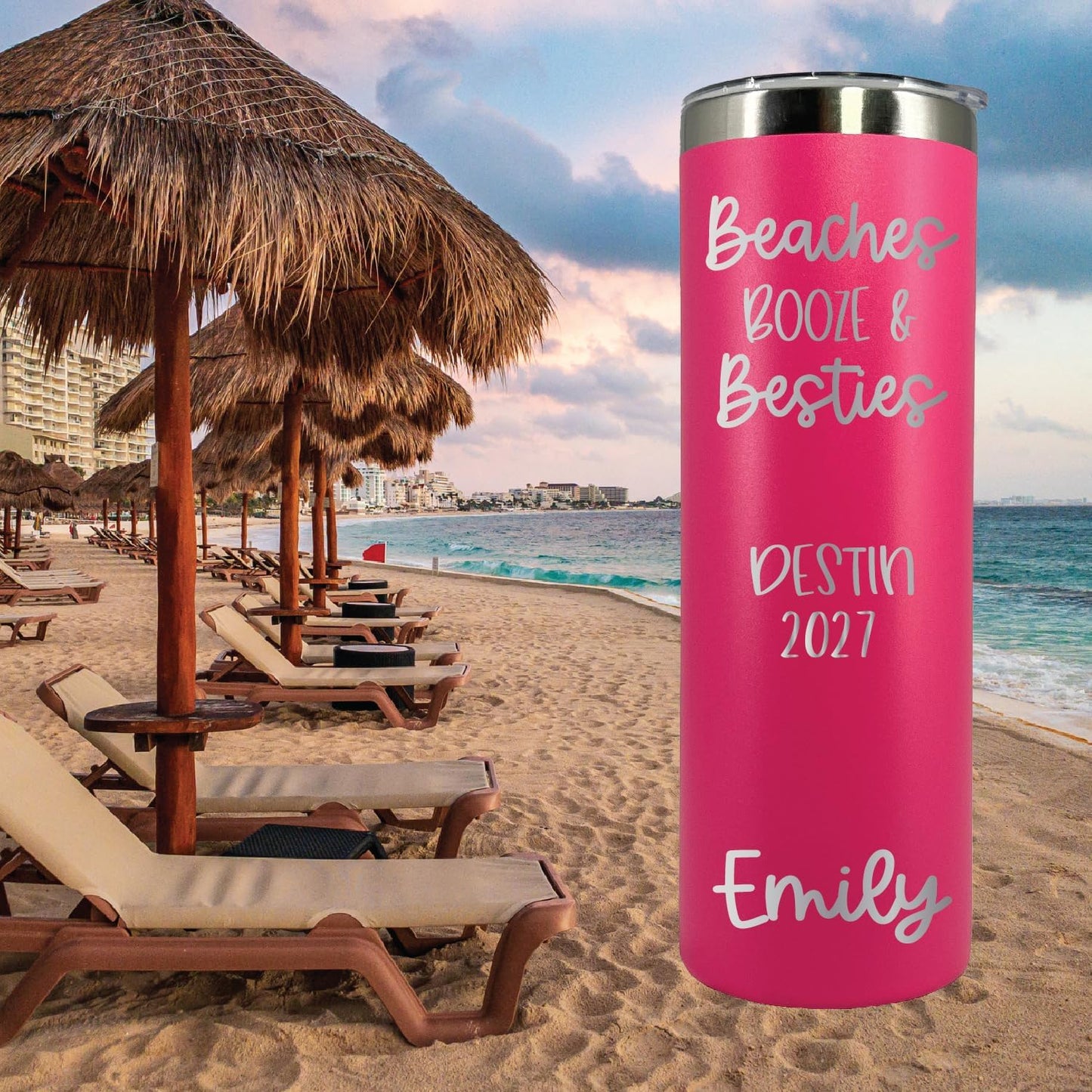 AVITO 20 oz Personalized Beach Tumbler - Laser Engraved - Girls Weekend, Girls Trip, Beaches and Besties Vacation Tumbler - Beach Cups - Insulated Tumblers
