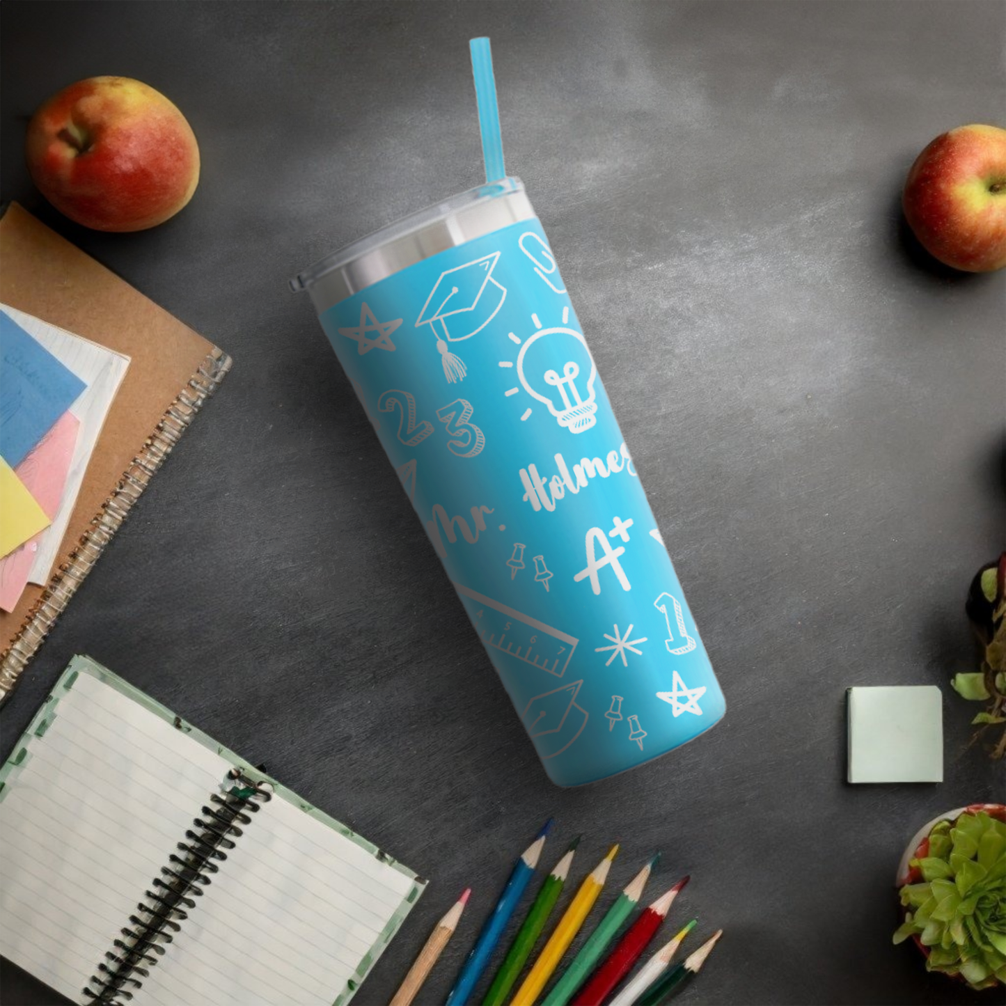 22 oz Personalized Teacher Tumbler - Laser Engraved
