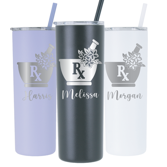 20 oz Personalized Floral Pharmacist - Laser Engraved