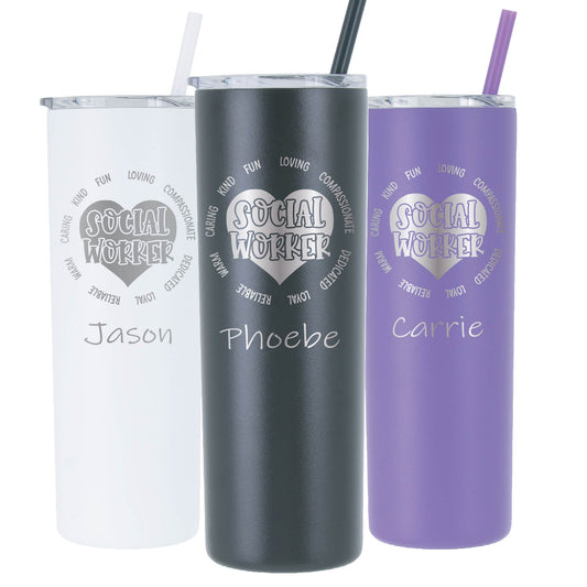 20 oz Personalized Social Worker Tumbler - Laser Engraved