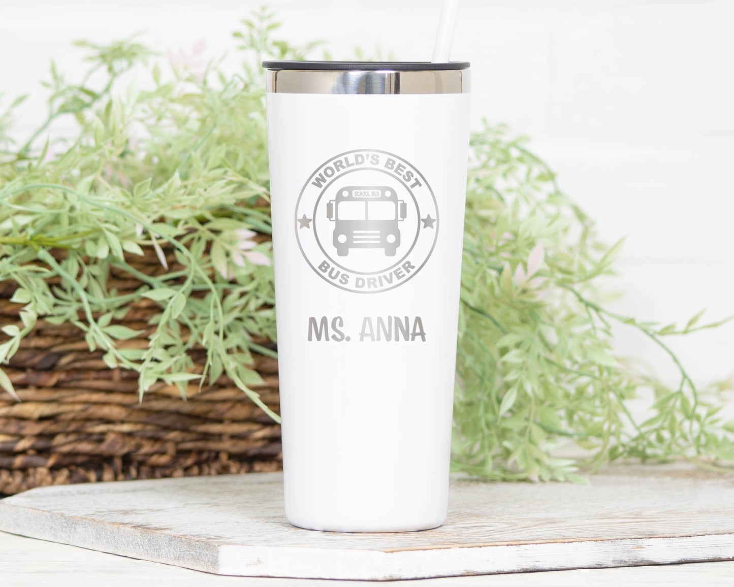 22 oz Personalized Bus Driver Tumbler - Laser Engraved