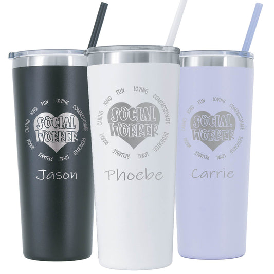 22 oz Personalized Social Worker Tumbler - Laser Engraved