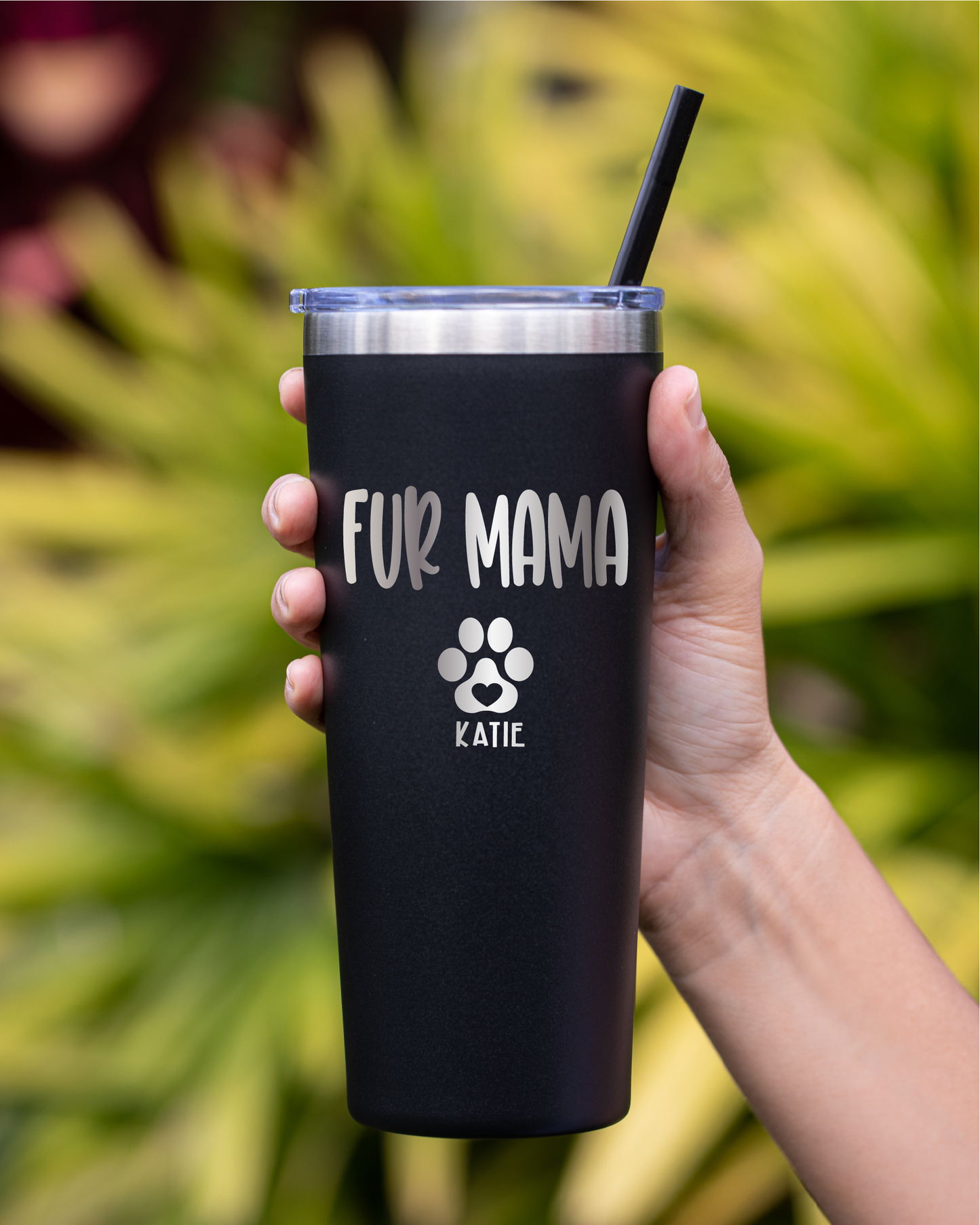 22 oz Personalized Fur Mom Tumbler - Laser Engraved