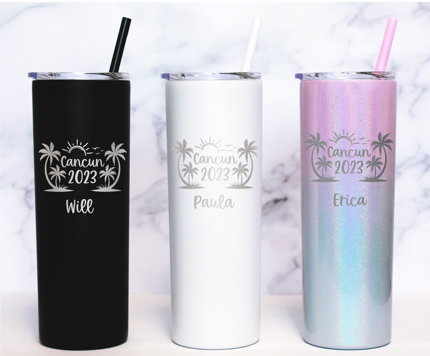 20 oz Personalized Beach Tumbler - Laser Engraved