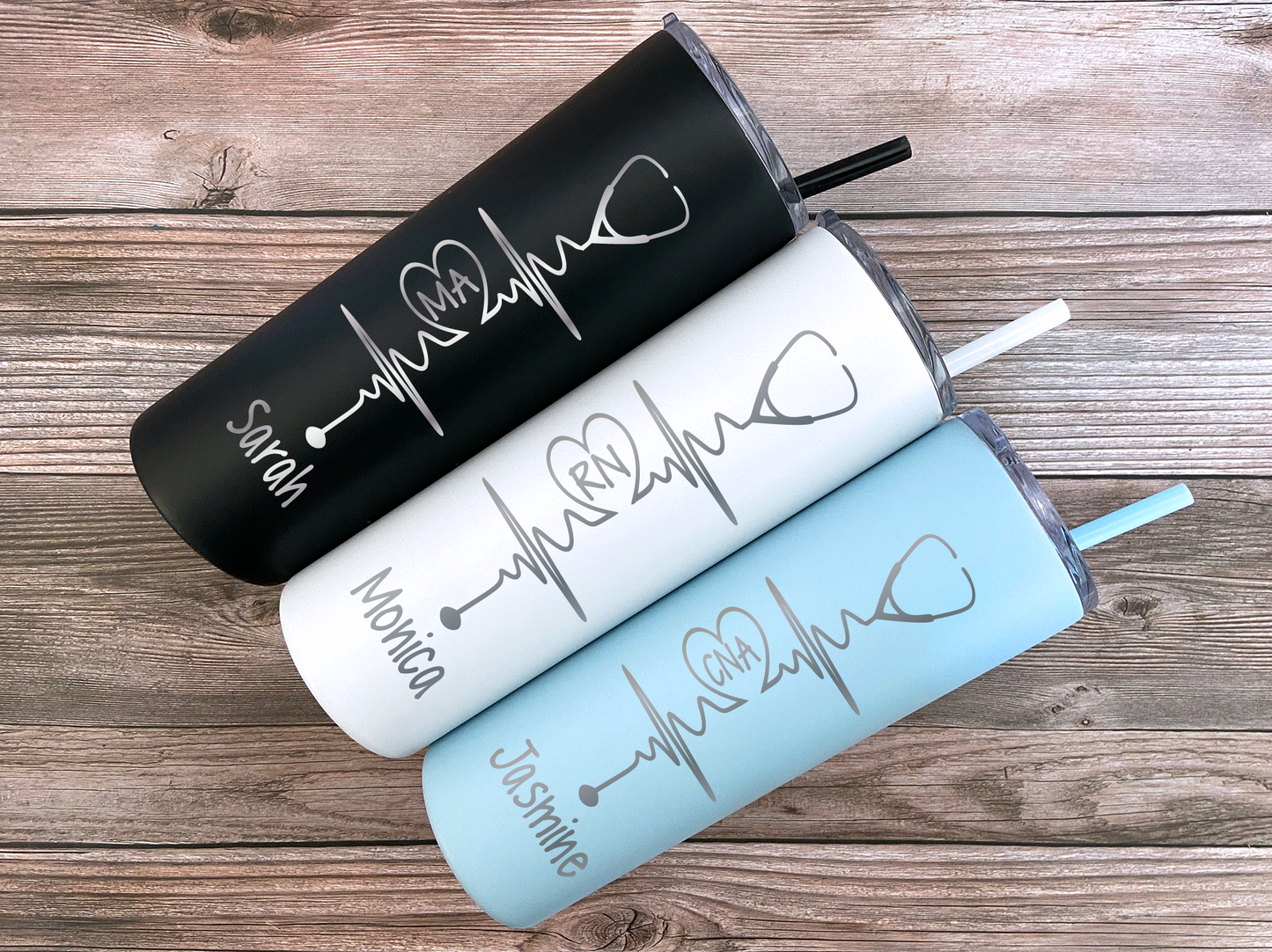 20 oz Personalized Nurse Heartbeat Tumbler - Laser Engraved