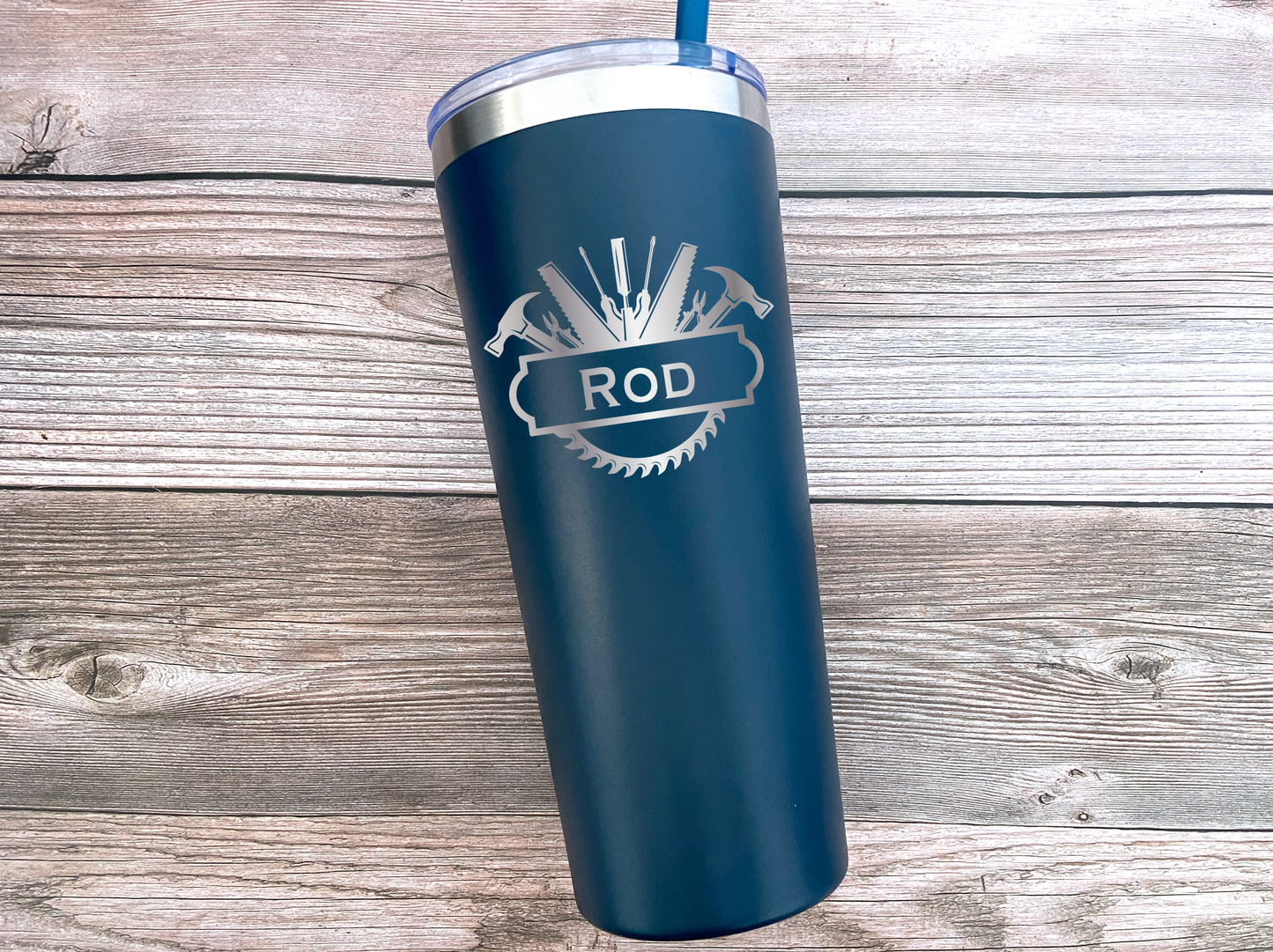 22 oz Personalized Construction Tumbler - Laser Engraved