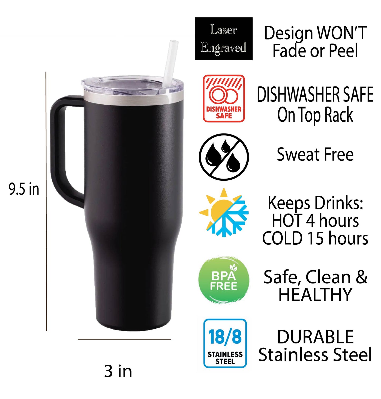 40 oz Personalized Monogram Tumbler - Laser Engraved