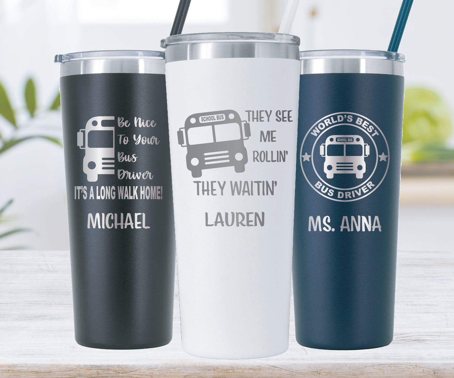 22 oz Personalized Bus Driver Tumbler - Laser Engraved