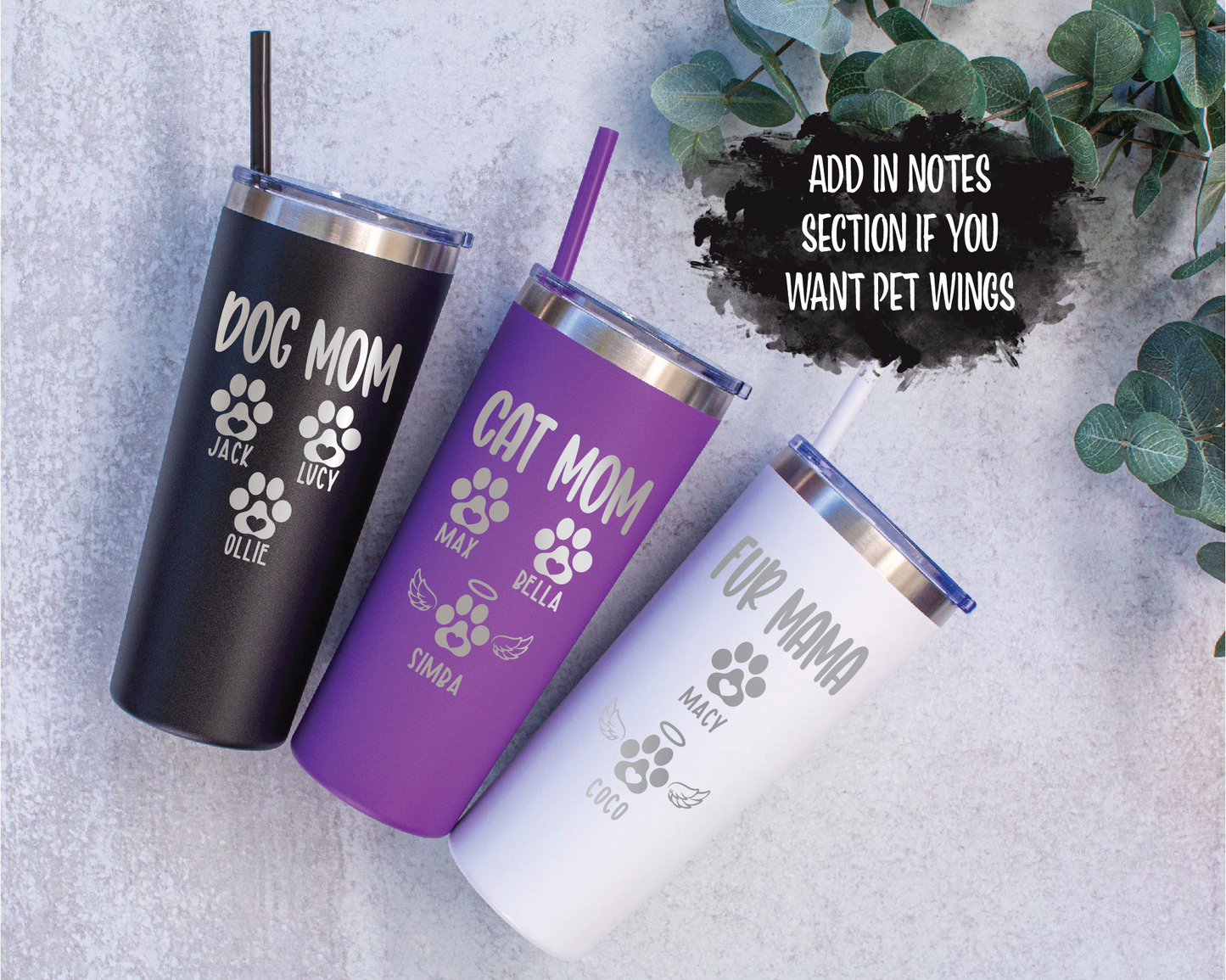 22 oz Personalized Fur Mom Tumbler - Laser Engraved