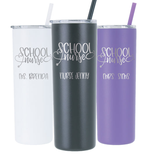 20 oz Personalized School Nurse Tumbler - Laser Engraved