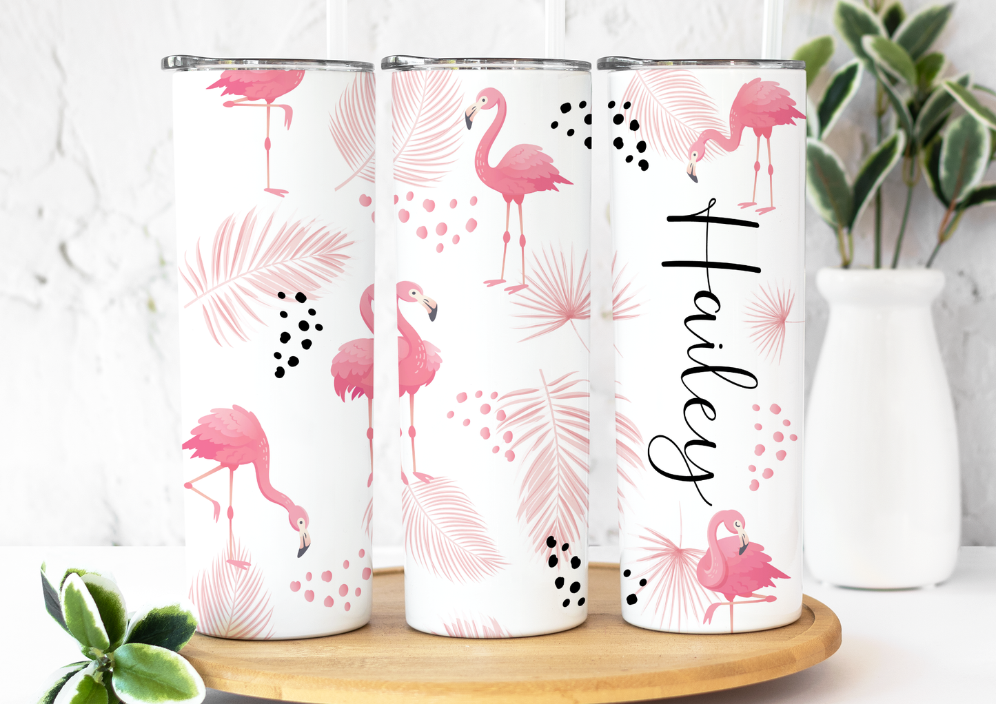 Vaso de vacaciones personalizado con flamencos de 20 oz