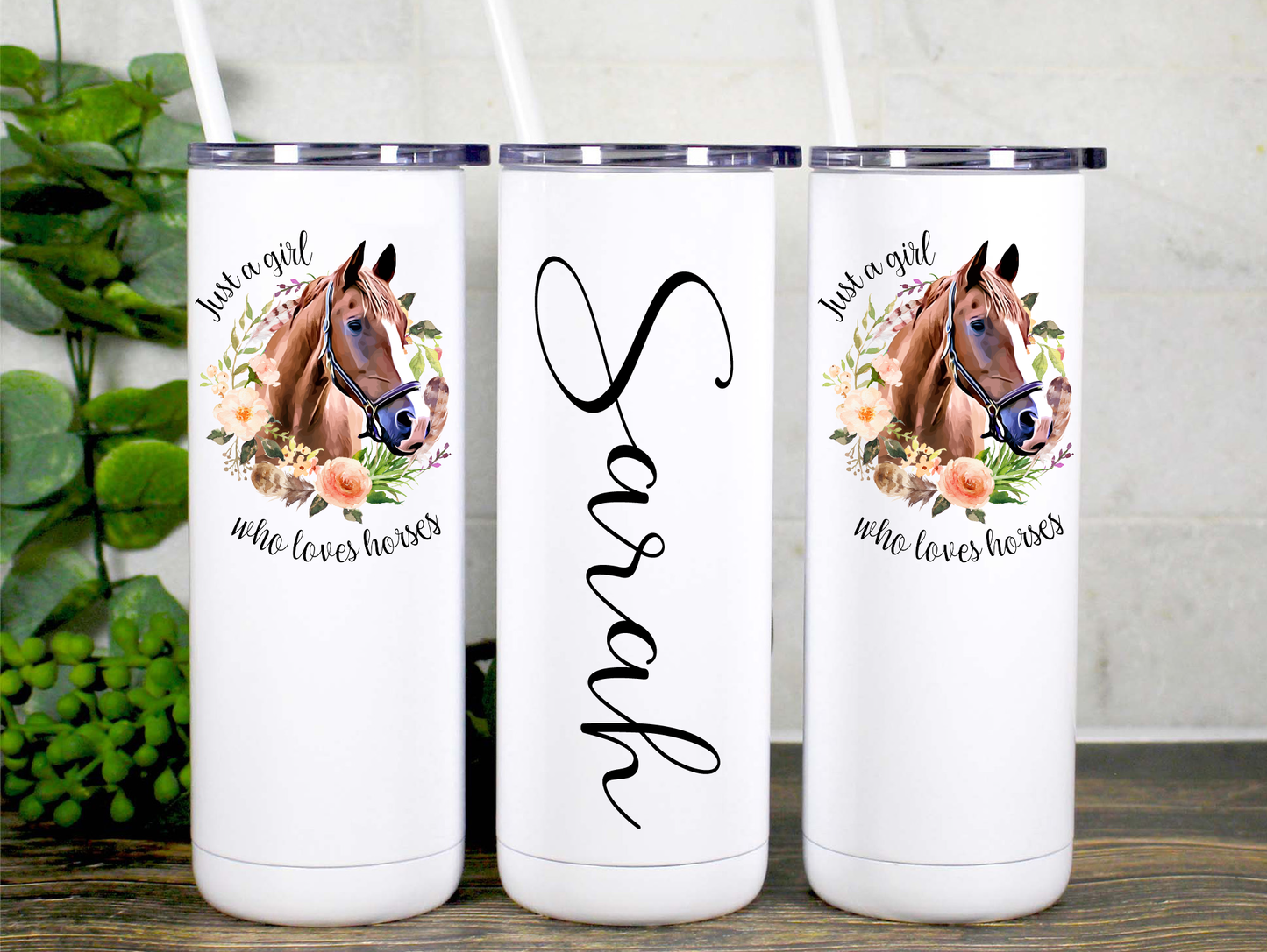 20 oz Personalized Horse Tumbler with Sliding Lid