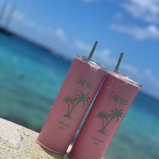 20 oz Personalized Palm Tree Vacation Tumbler - Laser Engraved