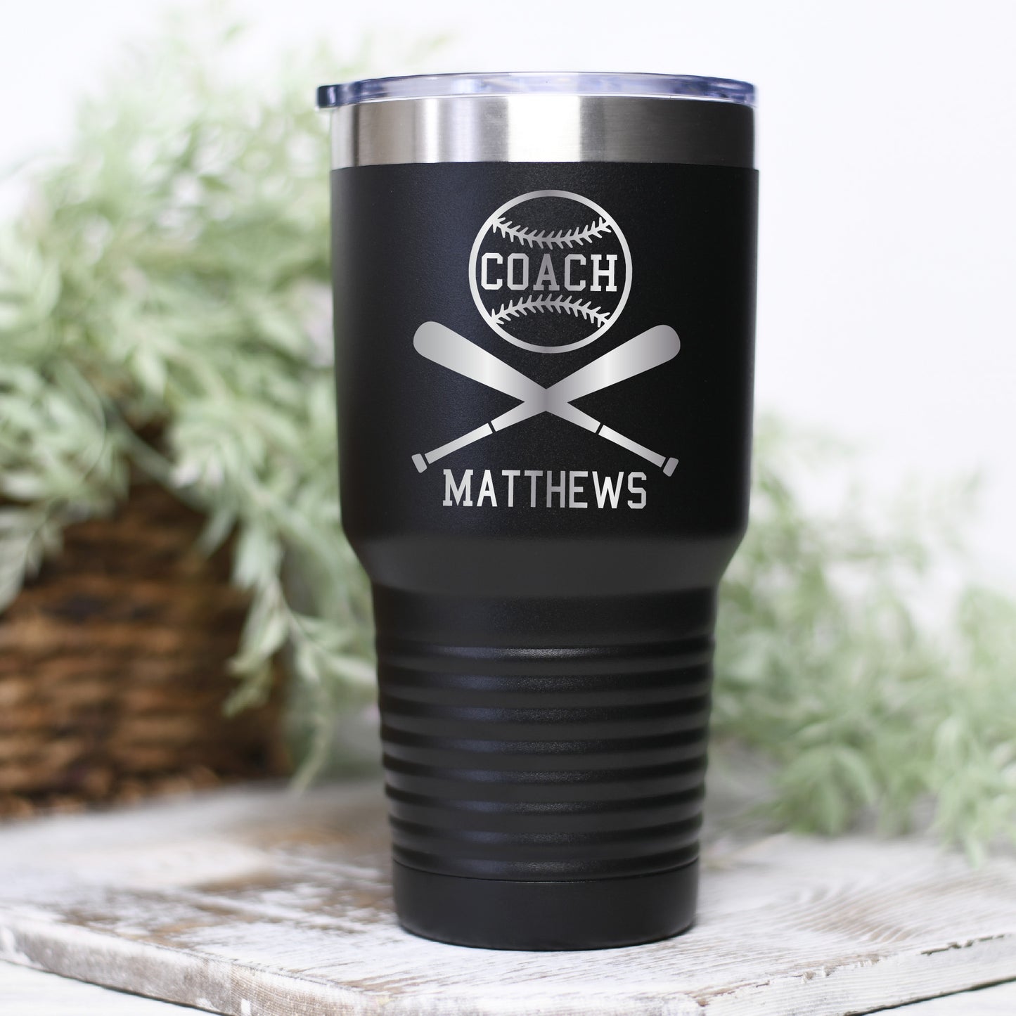 30  oz Personalized Baseball Tumbler - Laser Engraved