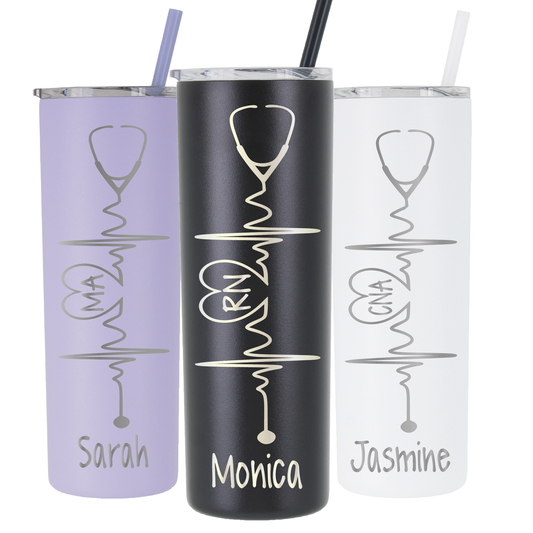 20 oz Personalized Nurse Heartbeat Tumbler - Laser Engraved