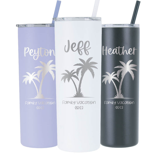 Vaso de vacaciones personalizado con palmera de 20 oz - Grabado con láser