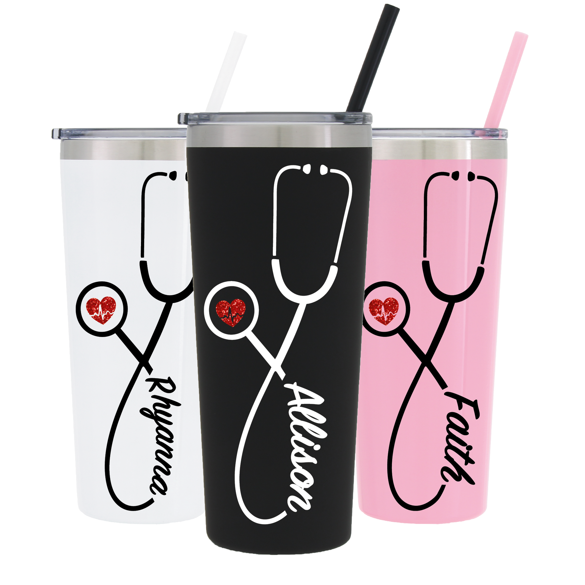 Nurse 40oz Tumbler with Handle, Lid, Straw, Laser Engraved Tumbler