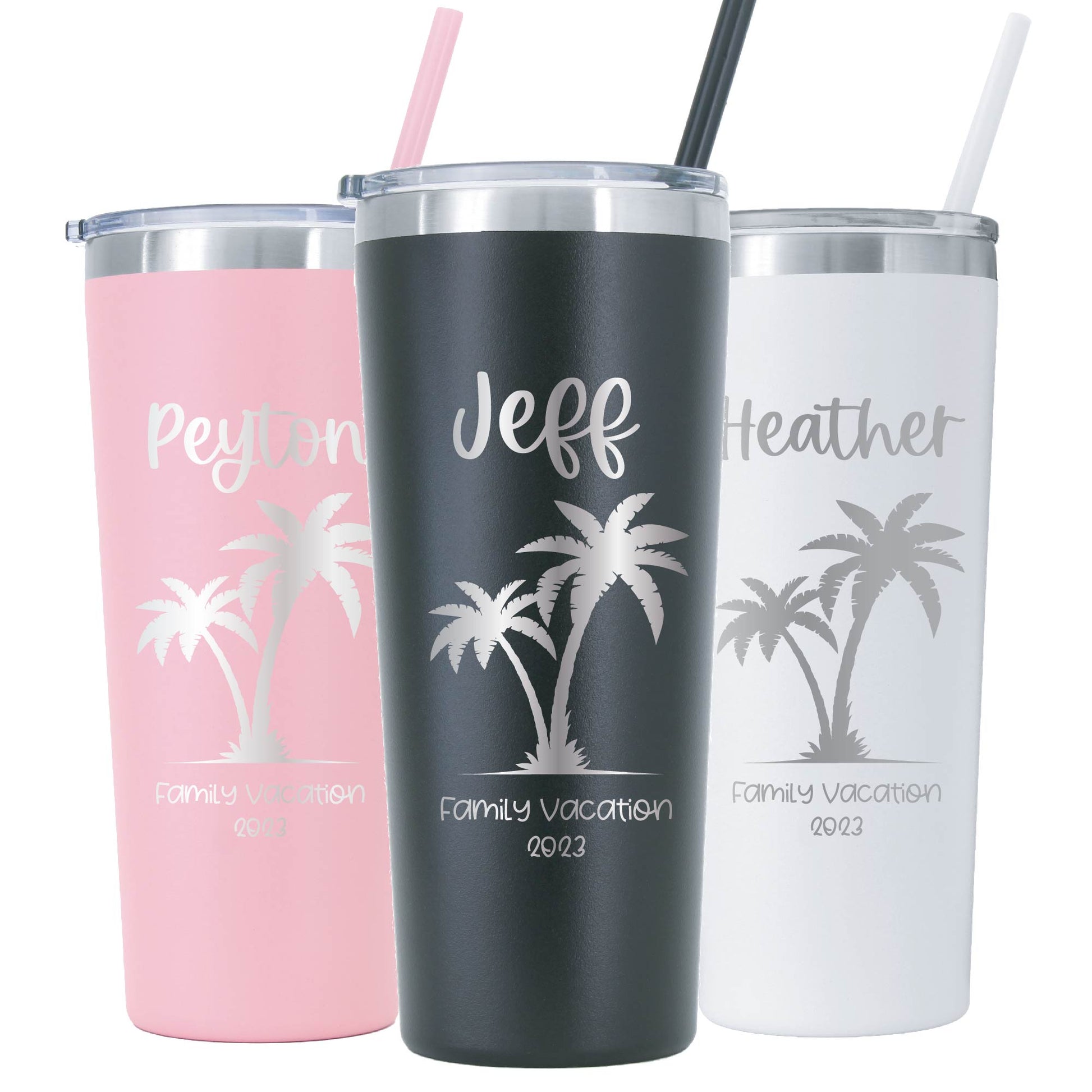 Personalized Stainless Steel Tumbler with Straw and Handle