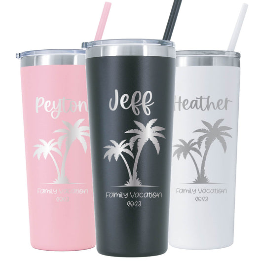 22 oz Personalized Palm Tree Vacation Tumbler