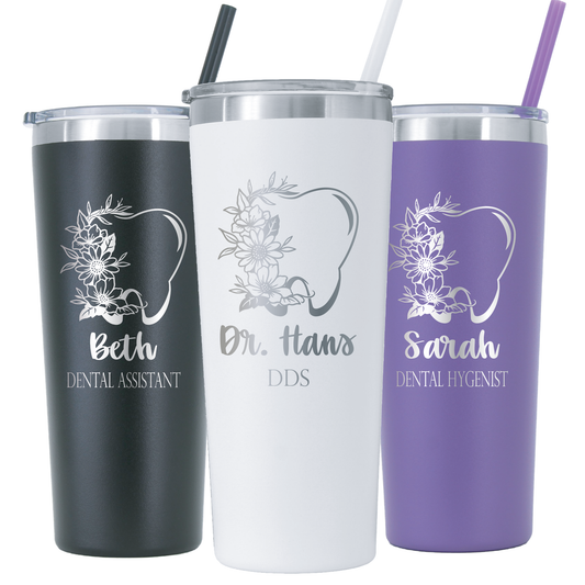 22 oz Personalized Dental Tumbler - Laser Engraved