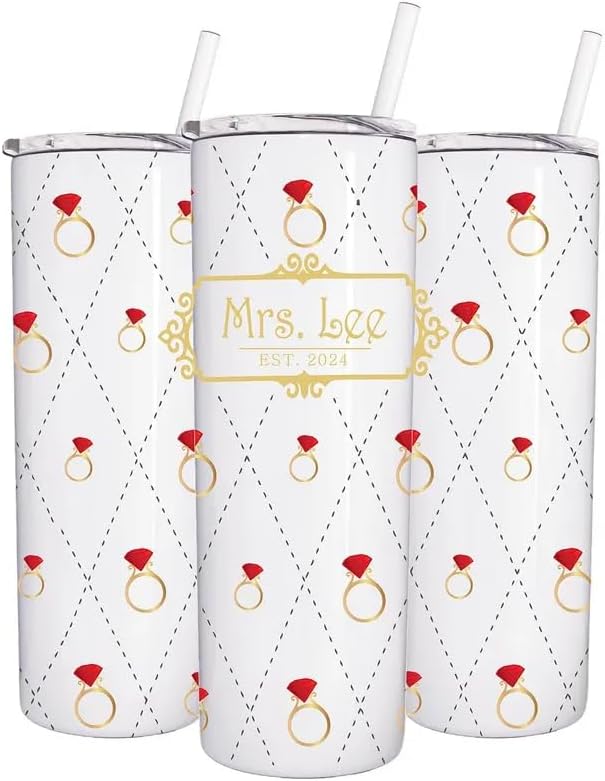 AVITO 20 oz Skinny Tumbler Personalized Wedding Ring Pattern - Sublimation - Stainless Steel - Vacuum insulated