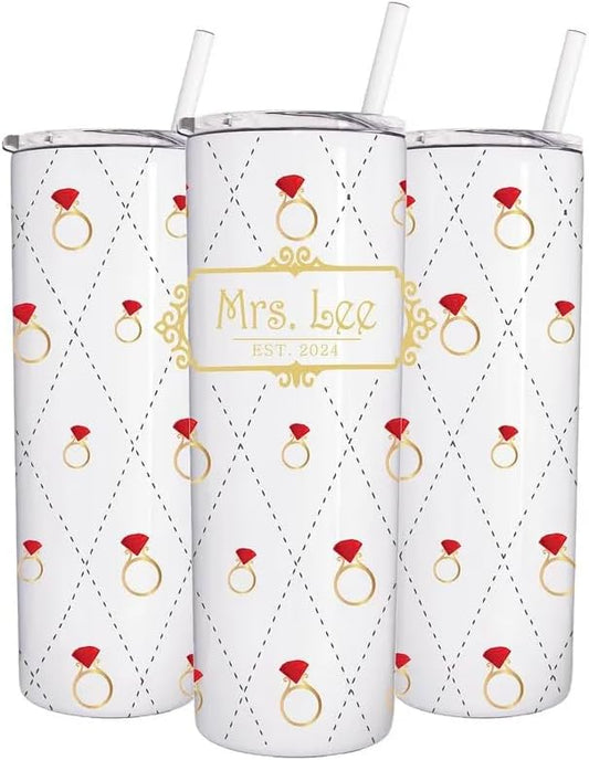 AVITO 20 oz Skinny Tumbler Personalized Wedding Ring Pattern - Sublimation - Stainless Steel - Vacuum insulated