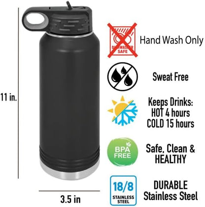 Personalized Teacher Water Bottle - 32 oz Laser Engraved Custom Teacher Gift - Insulated with Straw Top - Teacher Appreciation