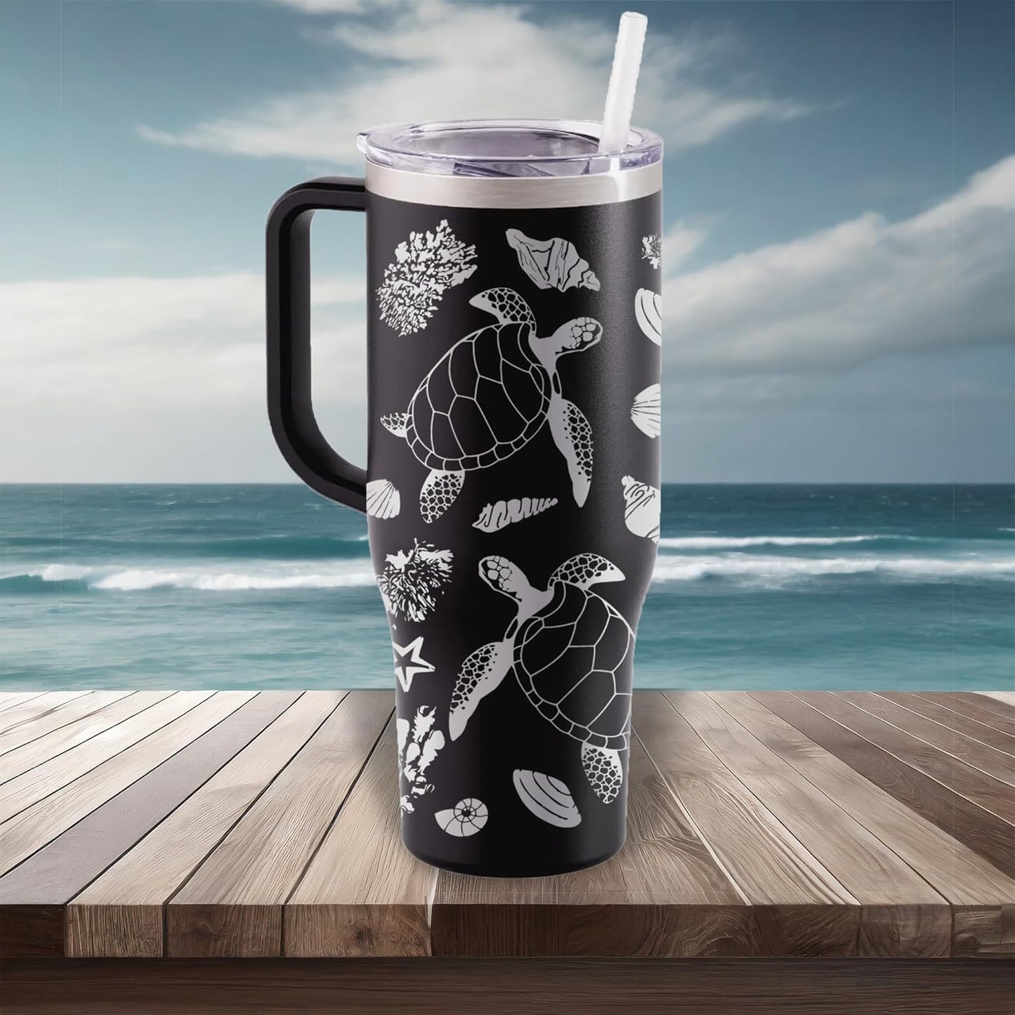 40 oz Personalized Sea Life Tumbler - Laser Engraved