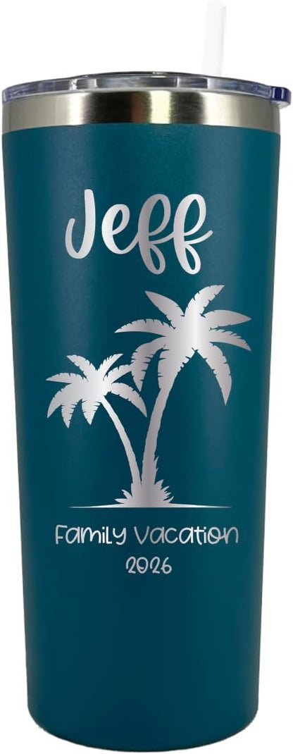 20 oz Personalized Vacation Tumbler, Tumbler with Lid and Straw, Family Vacation Cups, Beach Vacation Tumbler, 2022 Family Trip Gift, Bachelorette Trip, Girls Trip Gift